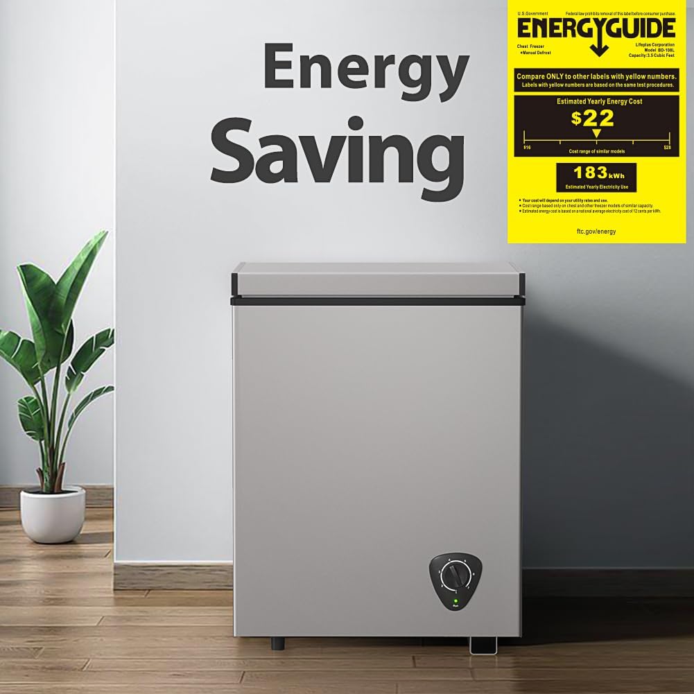 4.0 Cu.Ft Chest Freezer - 7-Temp Adjustable Deep Freezer, Ultra Quiet, Energy Saving, Removable Basket, Compact Small Deep Freezer for Apartments/Garage/Office/Kitchen, Gray