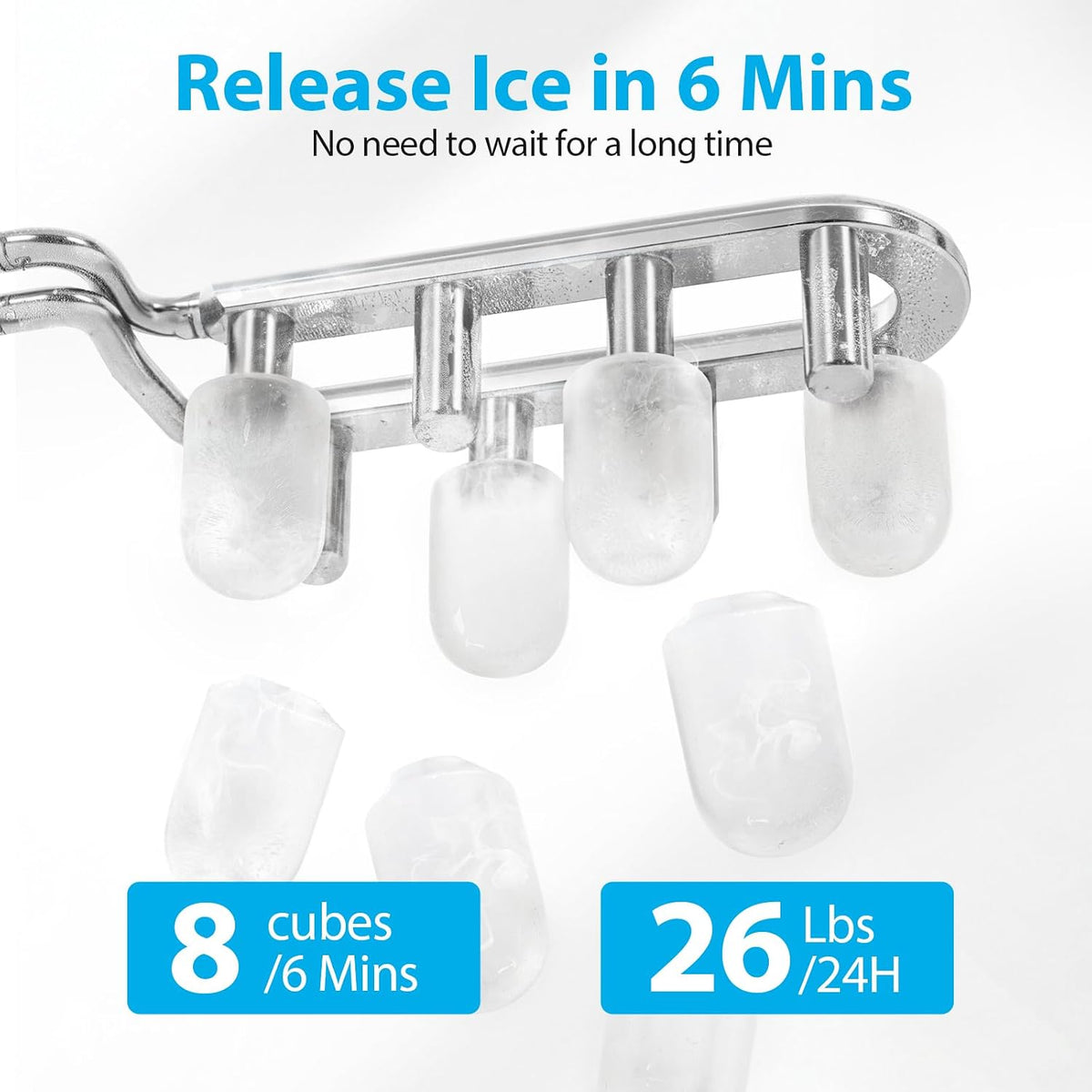 Aeitto Ice Maker Countertop 26lbs/24H Ice Makers Ready in 6-Min 8 Ice Cubes