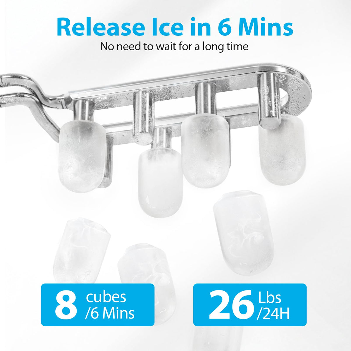 Aeitto Ice Maker Countertop 26lbs/24H Ice Makers Ready in 6-Min 8 Ice Cubes