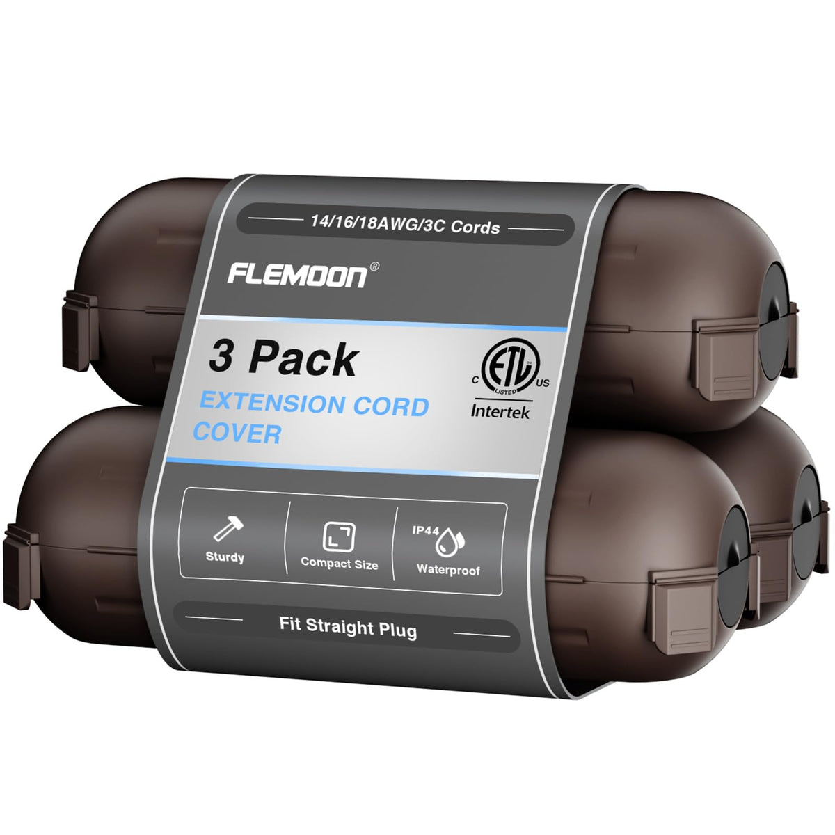 [3 Pack] Flemoon Outdoor Extension Cord Safety Cover with Waterproof Seal