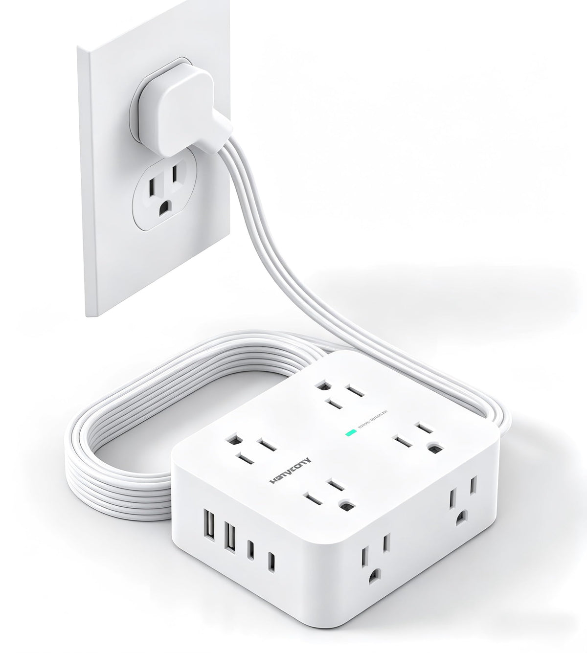 Extension Cord 10 Ft, Ultra Thin Flat Plug Power Strip Surge Protector