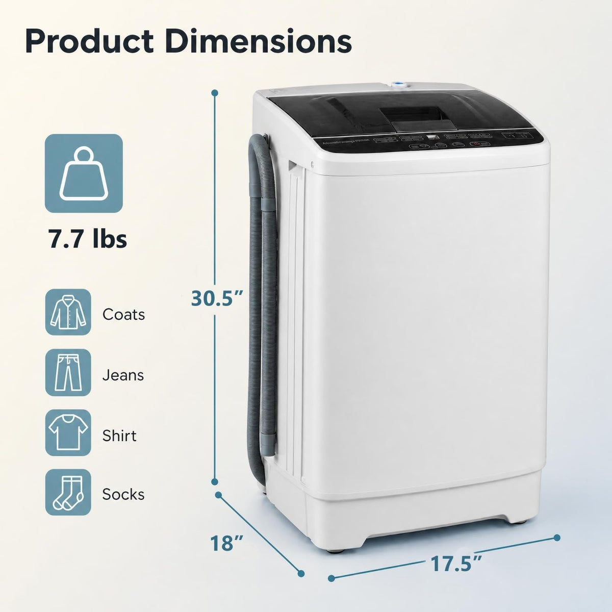 COSTWAY 8.8LBS Portable Washing Machine, Full-Automatic w/Drain Pump, White