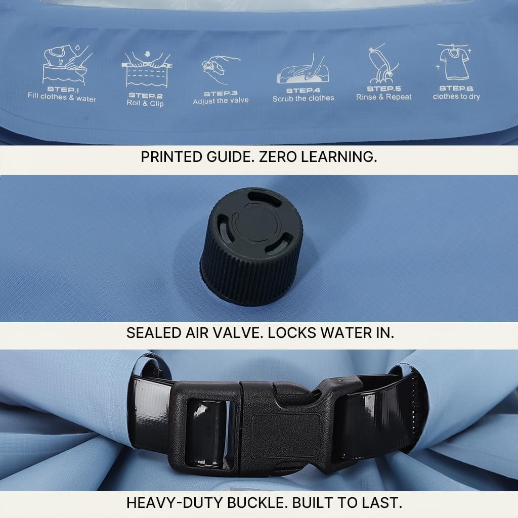 Portable Washing Bag Hand Wash Bag Travel Manual Washer RV Laundry Solution