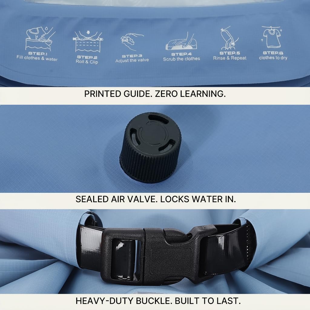 Portable Washing Bag Hand Wash Bag Travel Manual Washer RV Laundry Solution