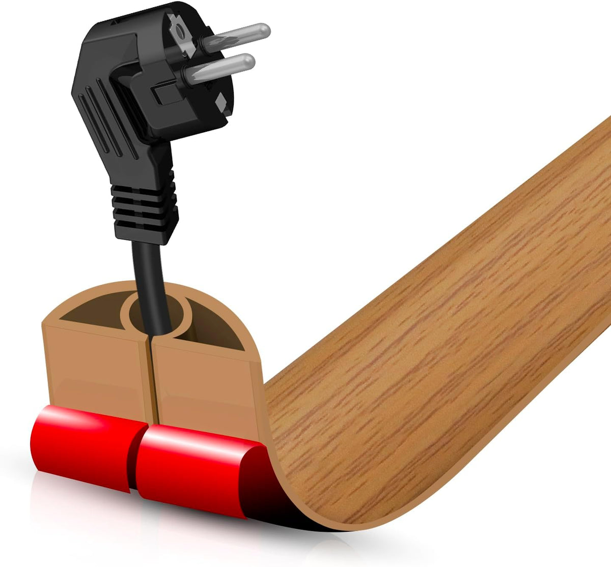 Floor Cord Cover Self Adhesive Cord Hider,3.3FT Cable Management, Extension Strip Protector for Wires, Prevent Cable Trips for Offices, Gyms, Exhibitions Cavity:0.3"(W) x 0.28"(H) Brown Wood