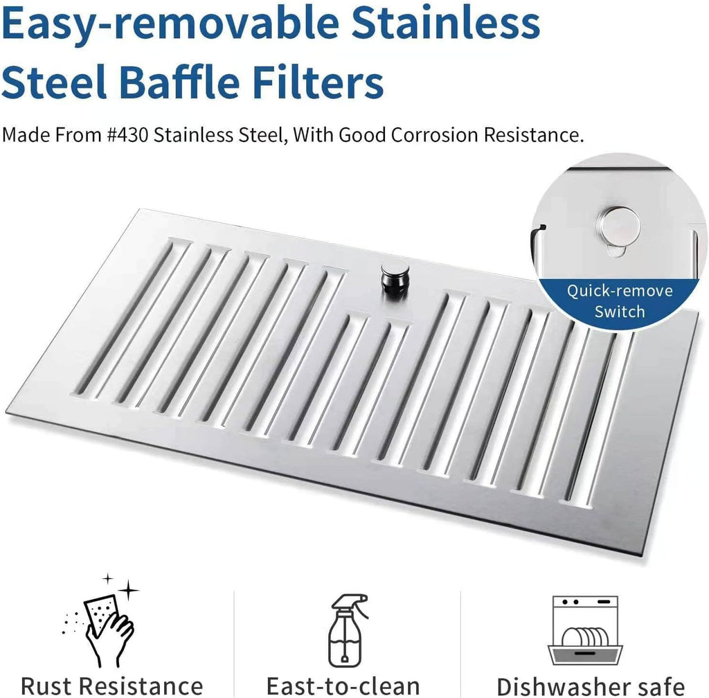 Range Hood Insert 30 inch,Stainless Steel Kitchen Vent Hood 600CFM,Built-in Kitchen Stove Hood w/Front Button Controls and Front LED Lights,Baffle Filters,Ducted/ductless Convertible Duct
