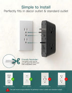 Addtam 6-Outlet Extender Surge Protector, Multi Plug Wall Outlet with 4 USB Wall Charger(PD 30W), Plug Extension Outlet with 1800J, Outlet Splitter Power Strip for Home Office, White