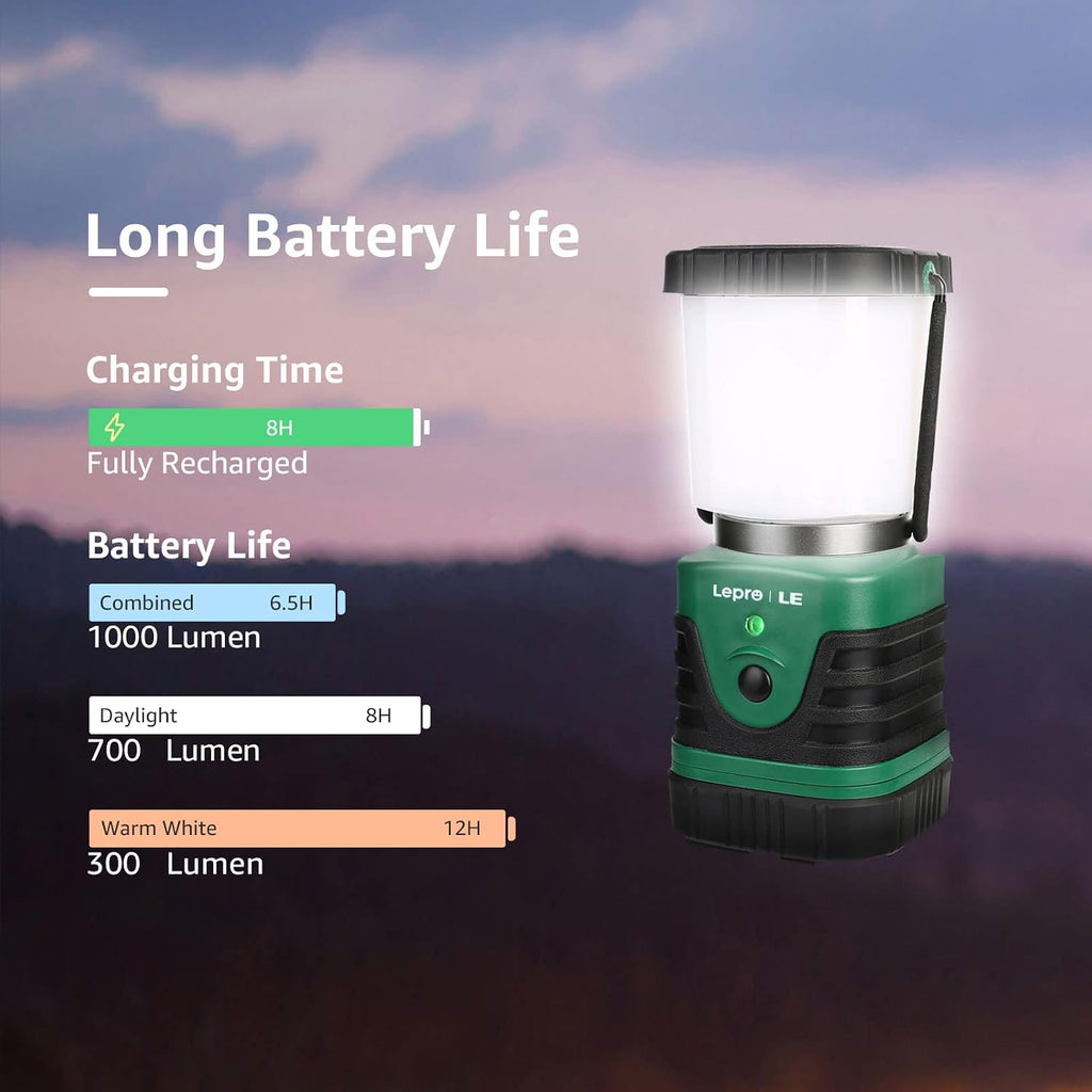 LE Camping Light Rechargeable, 1000lm Camping Lantern, Warm & Cool Light