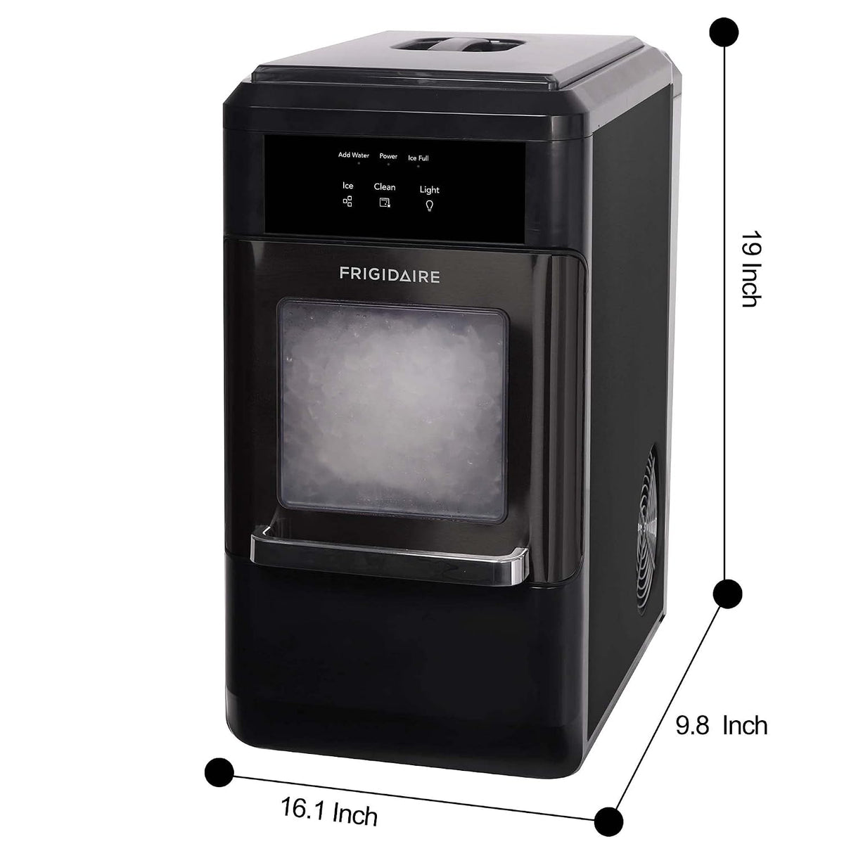 Frigidaire EFIC237 Countertop Crunchy Chewable Nugget Ice Maker, 44lbs per day, Black Stainless