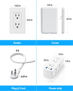 Olcorife Flat Extension Cord with Outlet Cover, Flat Plug Power Strip with 6 Outlets and 3 USB Ports, 8 FT Cord Hidden Outlet Extender for Tight Spaces