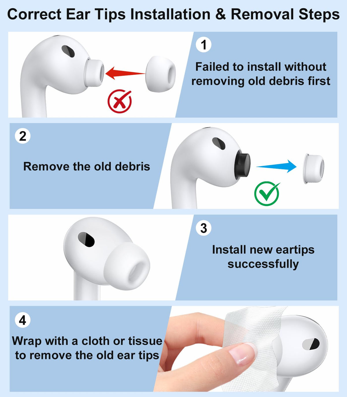 3 Pairs Replacement Ear Tips for AirPods Pro 2nd & 1st(Small, Black)