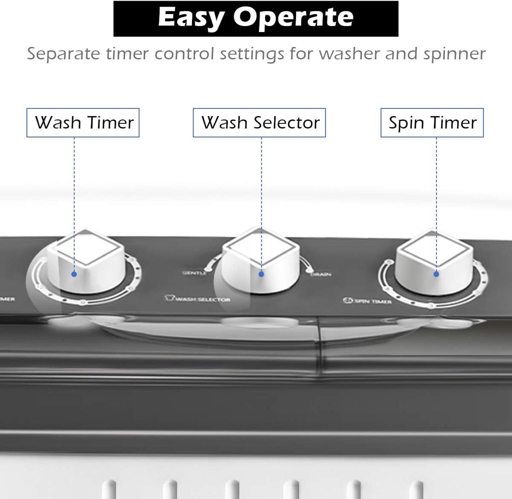Giantex Portable Washing Machine, 20lbs Capacity, 12lbs Washer and 8lbs Spinner, Compact for Apartment RV, Gray & White, GX20313-PE