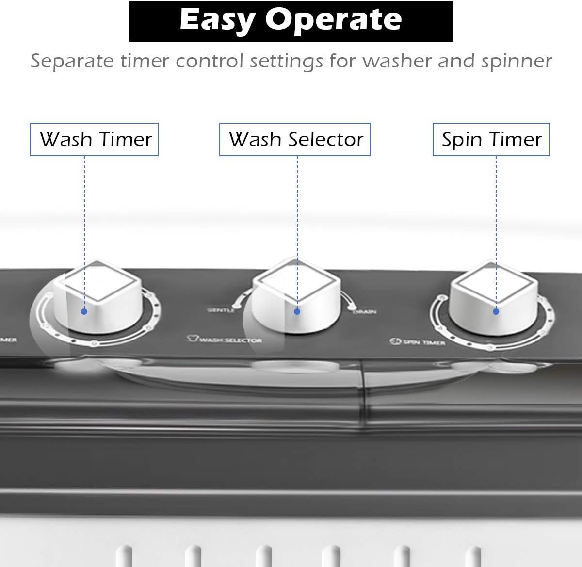 Giantex Portable Washing Machine, 20lbs Capacity, 12lbs Washer and 8lbs Spinner, Compact for Apartment RV, Gray & White, GX20313-PE