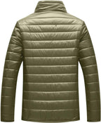 Men Winter Warm Down Jacket Long Sleeve Quilted Coats Casual Puffer Jackets Mens Outdoor Ski Hiking Windproof Stand Collar Full Zip Outwear Solid Color Thermal Coat