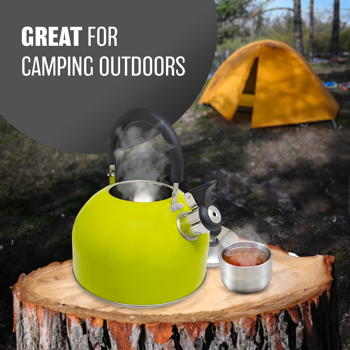 2.5L Stainless Steel Whistling Kettle - Suitable for Fishing, Camping, Hiking, Indoor & Outdoor | Camping Kettle for Gas Stove, Electric Stove, Camp Fire | Lightweight, Fast Boil, Phenolic Handle