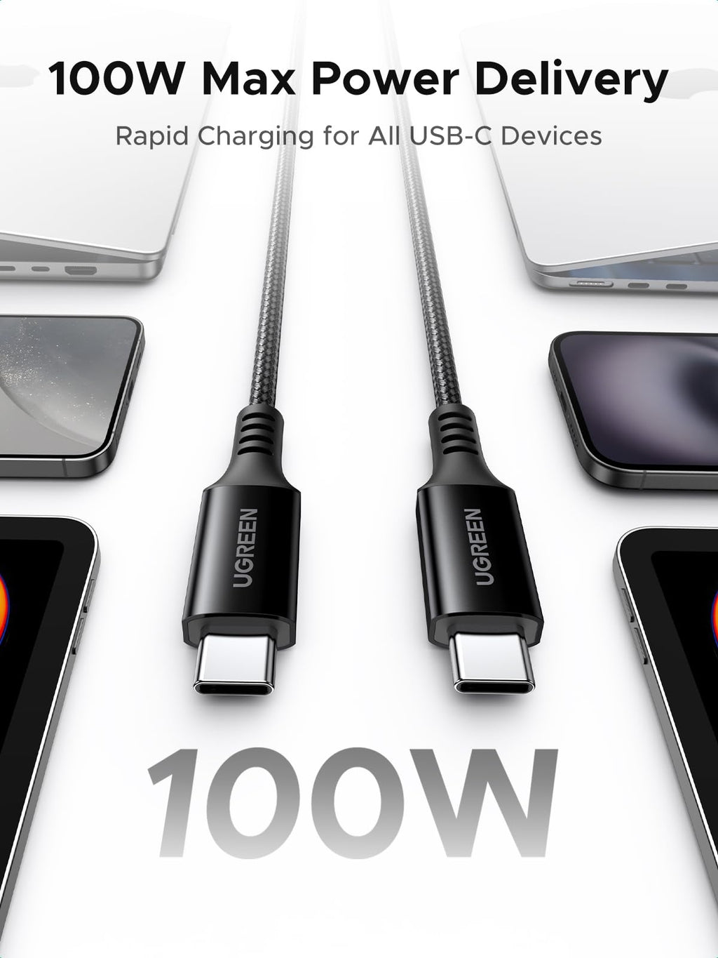 UGREEN USB C to USB-C Charger Cable 100W 5A Type C to C Fast Charging 0.5M