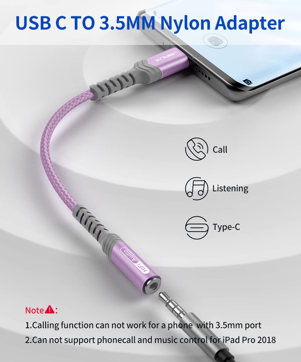 JSAUX 2-Pack USB C to 3.5mm AUX Audio Adapter for iPhone 17, Galaxy S25