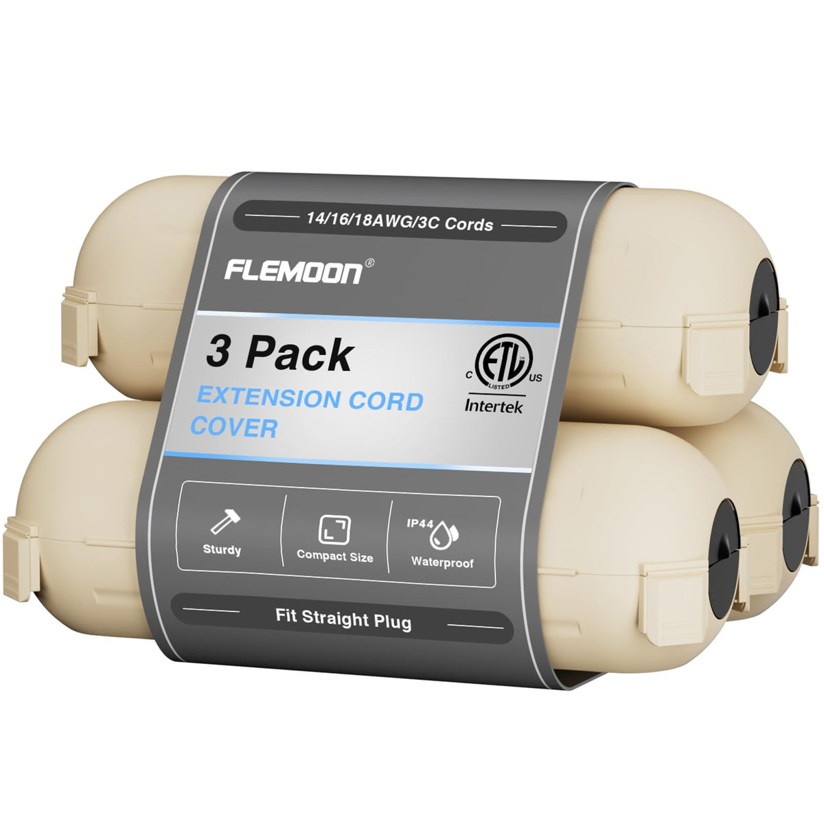 [3 Pack] Flemoon Outdoor Extension Cord Safety Cover with Waterproof Seal