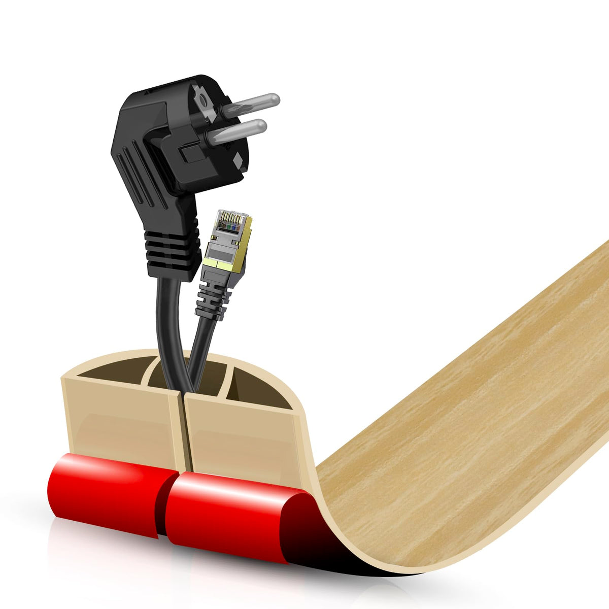 Floor Cord Cover Self Adhesive Cord Hider,3.3FT Cable Management, Extension Strip Protector for Wires, Prevent Cable Trips for Offices, Gyms, Exhibitions Cavity:0.3"(W) x 0.28"(H) Brown Wood