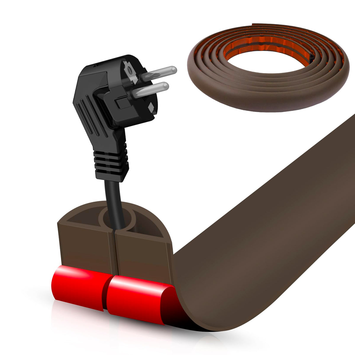 Floor Cord Cover Self Adhesive Cord Hider,3.3FT Cable Management, Extension Strip Protector for Wires, Prevent Cable Trips for Offices, Gyms, Exhibitions Cavity:0.3"(W) x 0.28"(H) Brown Wood