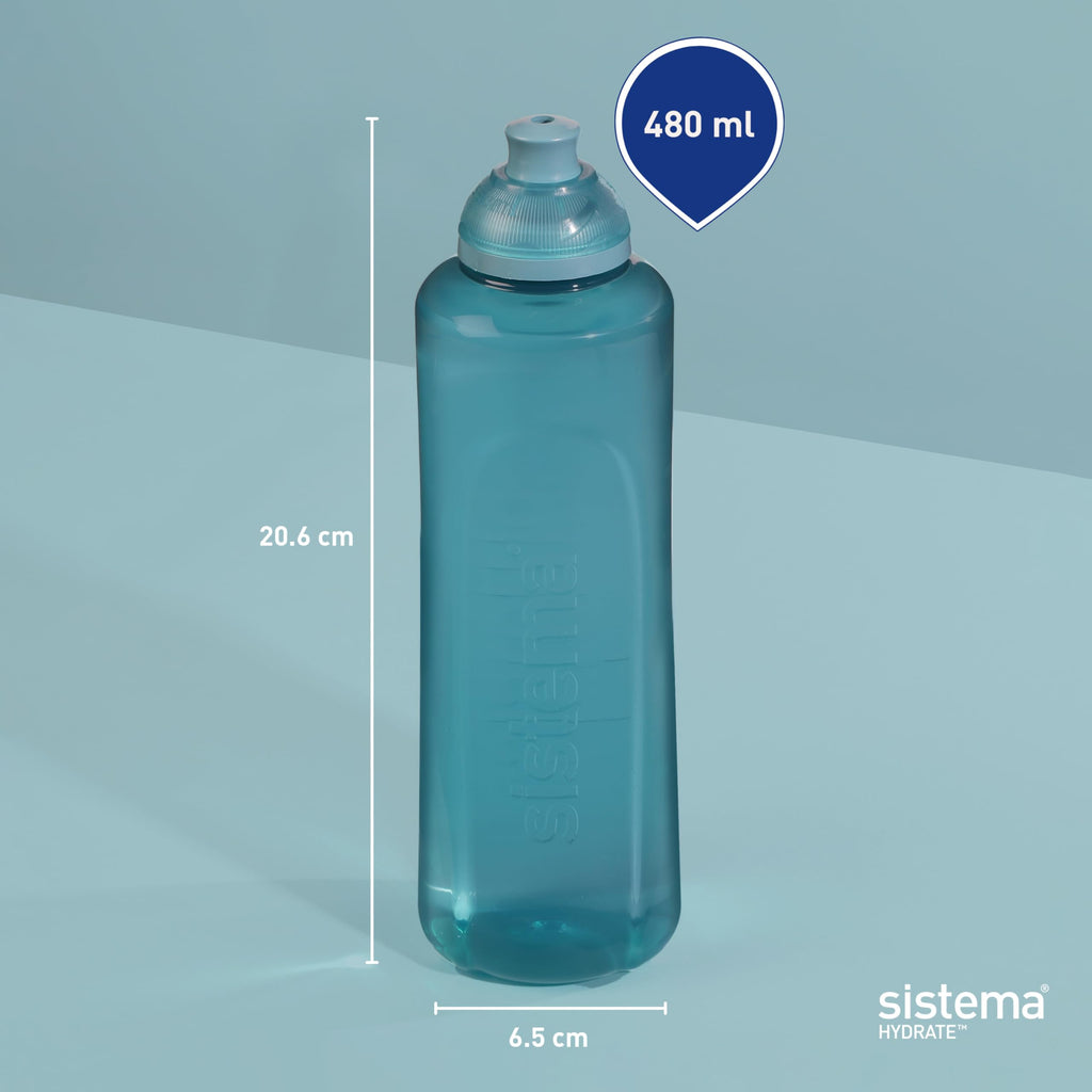 Sistema Squeeze Twist 'n' Sip Sports Water Bottles | 460 ml | Leakproof Kids Water Bottles | BPA-Free | Blue | 4 Count