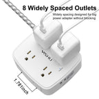 6 Ft Surge Protector Power Strip - YISHU 8 Widely Outlets with 4 USB Ports, 3 Side Outlet Extender with 6 Feet Flat Extension Cord, Ultra Flat Plug, Wall Mount, Desk USB Charging Station, ETL, Black