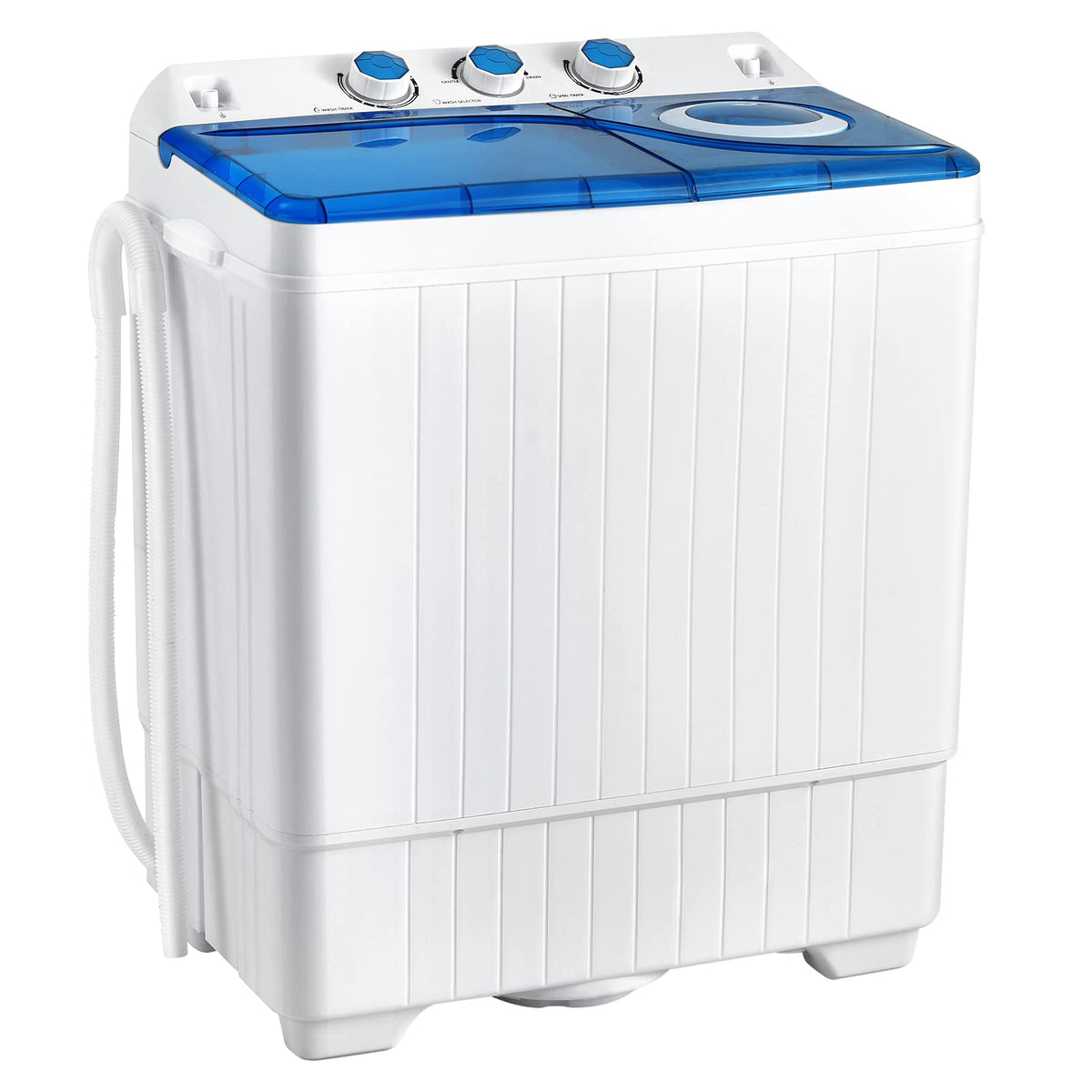 COSTWAY Portable Washing Machine, Twin Tub 26lbs Capacity Laundry, 18lbs Washer and 8lbs Spinner Combo with Timer Knobs, Built-in Drain Pump, Compact Washer for Home Dorm Apartment (Grey+White)