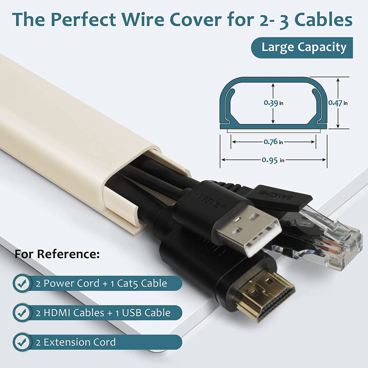 ZhiYo 43" Cord Covers for Wires on Wall, Beige Cord Hider, 0.7" W x 0.4" H