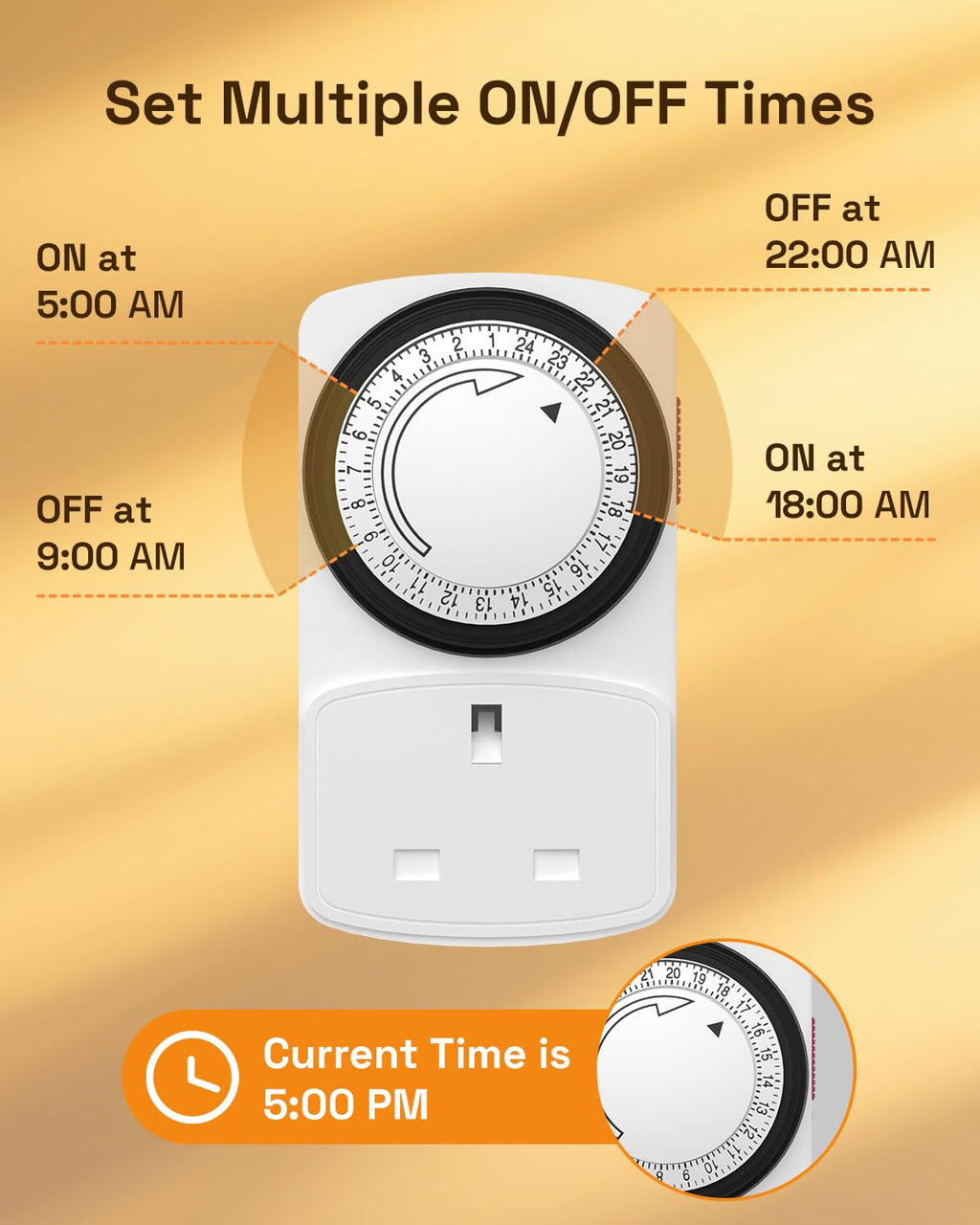 hbn 24Hour Mechanical Timer Plug Socket UK,Light Timers for Home Security