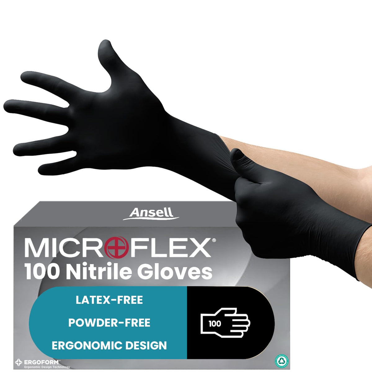 Ansell Microflex 93-732 Disposable Gloves, Black, Size XL, 100 Pcs