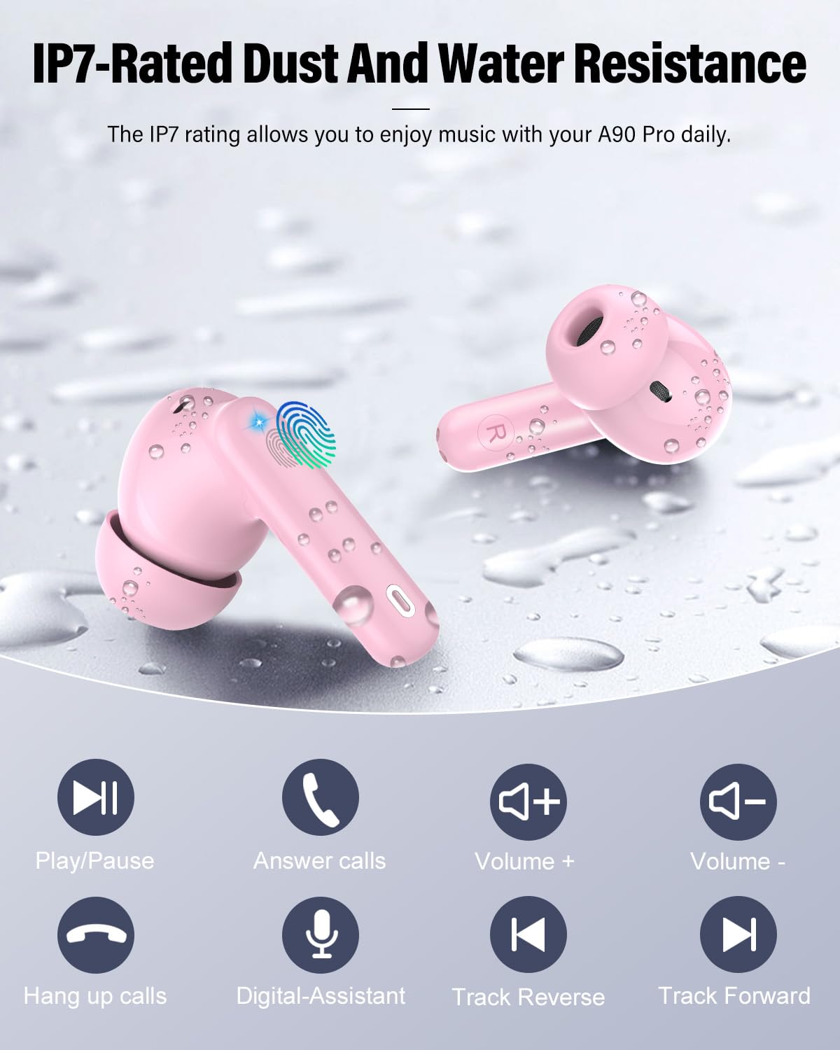 Wireless Earbuds, Bluetooth 5.4 Headphones Bass Stereo/Clear Calls, White