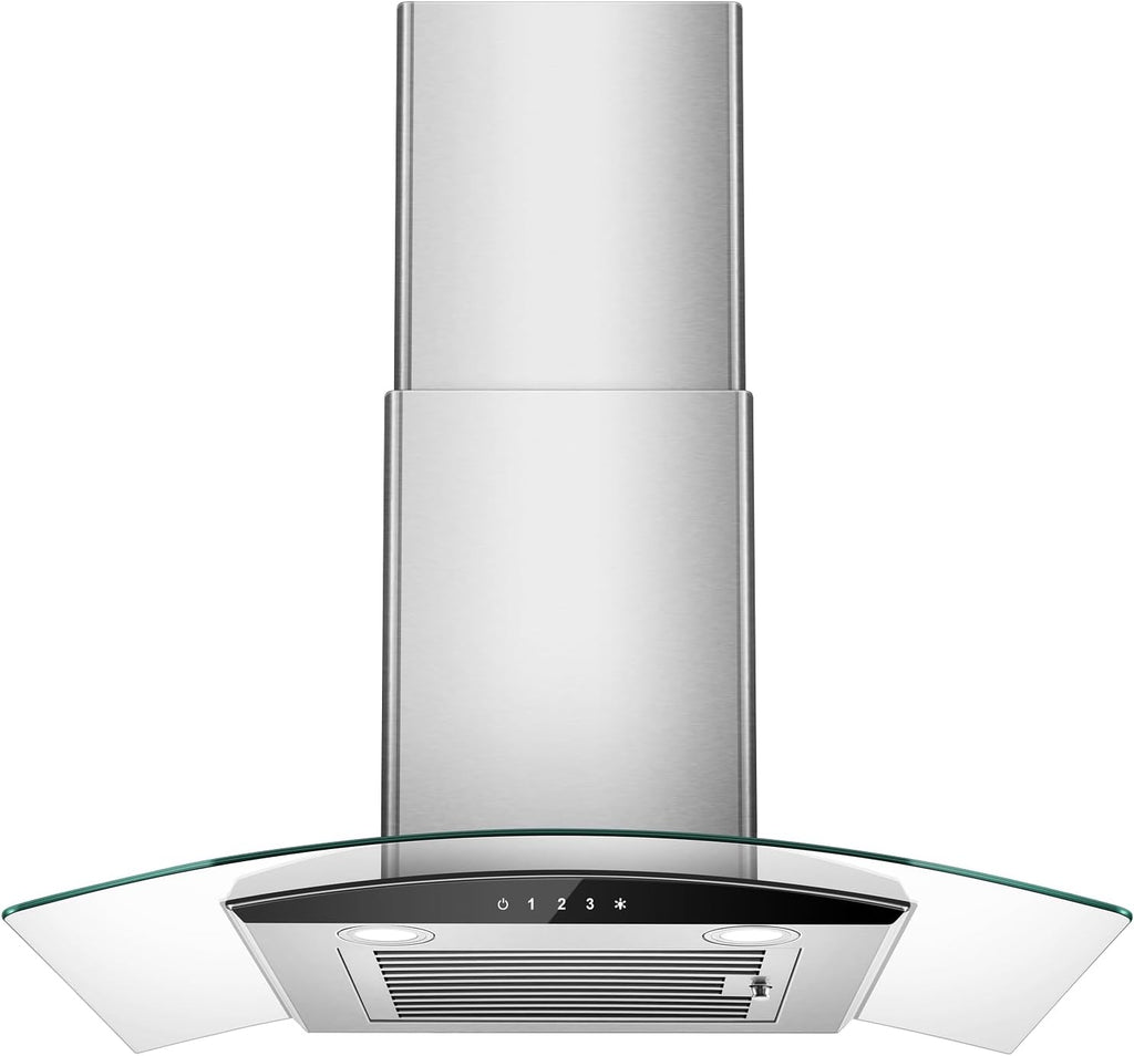 Tieasy Range Hood 30 Inch, 450 CFM Wall Mount Kitchen Hood with Ducted/Ductless Convertible Stainless Steel Filter Range Hoods 3-Speed Touch Control LED Lights