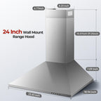 24 inch Range Hood, Ducted/Ductless Range Hood 450CFM, Wall Mount