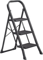 SONGMICS 3-Step Ladder, Folding Step Ladder, Safety, Holds up to 150KG