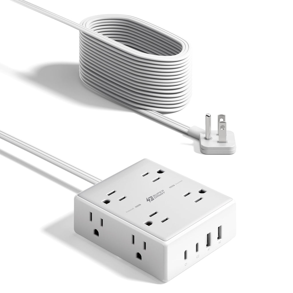 SUPERDANNY Extension Cord,Flat Plug Surge Protector Power Strip,6Ft