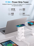 6FT Power Strip Tower with Wireless Charger,Surge Protector with 12 Outlets