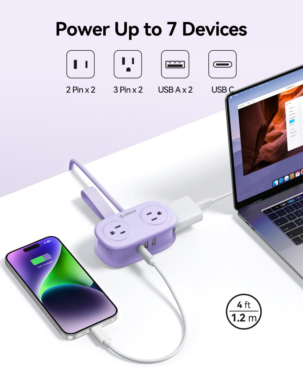 ORICO Cruise Approved Travel Power Strip, 4FT Wrap-Around Extension Cord