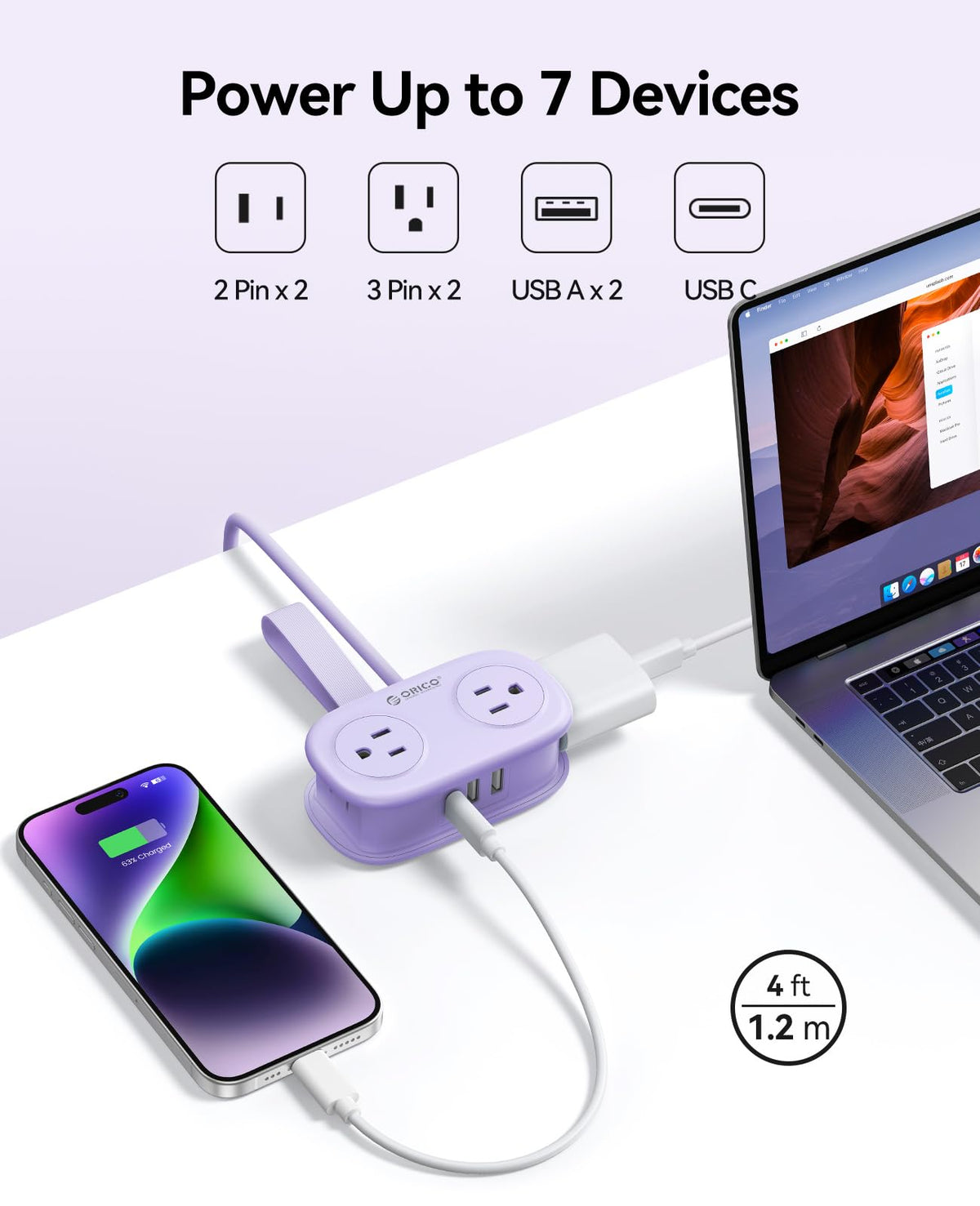 ORICO Cruise Approved Travel Power Strip, 4FT Wrap-Around Extension Cord