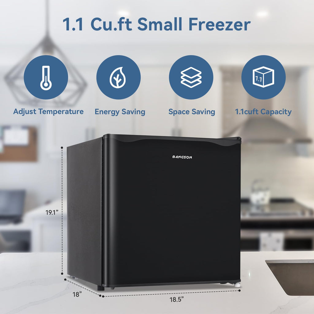BANGSON 1.1 Cu.ft Upright Mini Freezer for Dorms Apartment, Silver