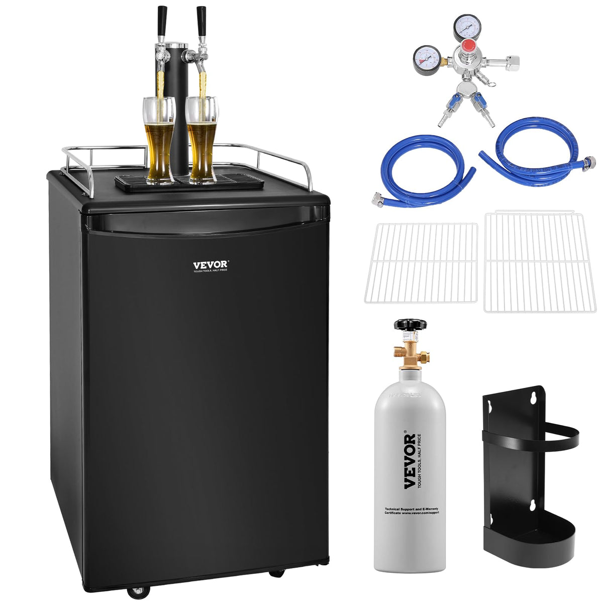 VEVOR Beer Kegerator, Single Tap Commercial Draft Beer Dispenser for D system, Full Size Keg Refrigerator with 5lbs CO2 Tank, Hold 2 Sixth / 2 Ball lock keg, Black
