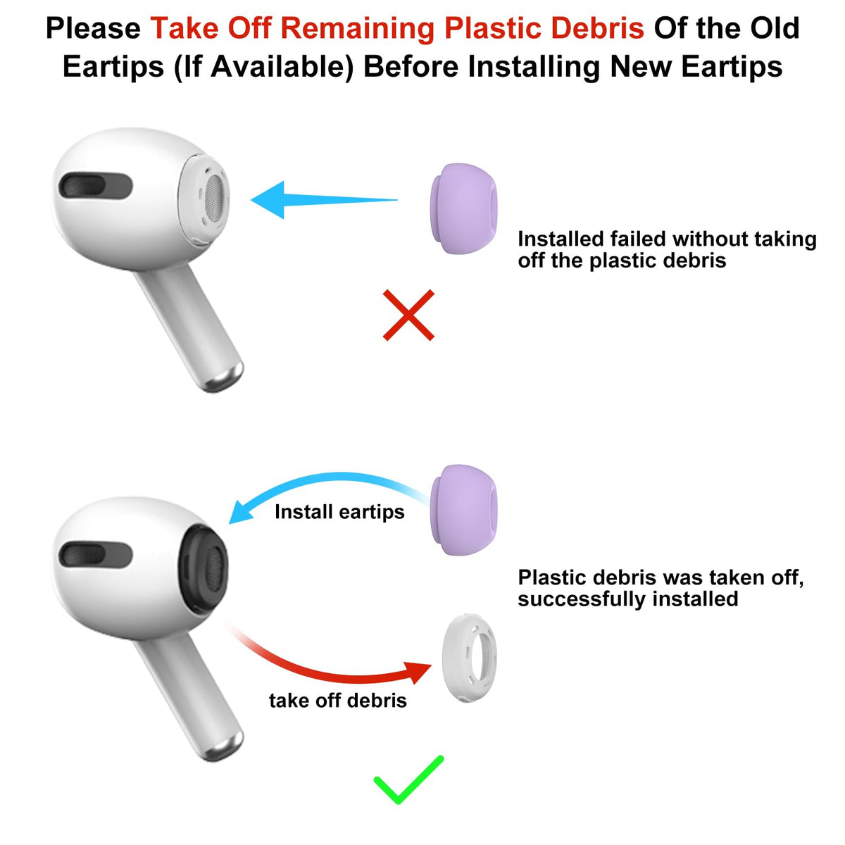 3 Pairs Replacement Ear Tips for AirPods Pro 2nd & 1st(Small, Black)