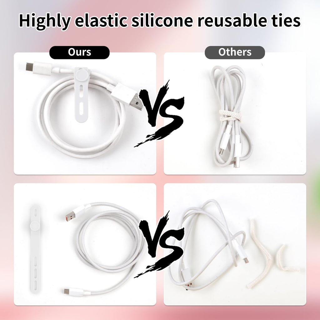 Oligei 25 Pcs Silicone Cable Ties, Cable Ties Reusable, High Elasticity Cord Wraps for Electrical Cords, Cord Organizer for Earphone, Phone Charger(Blue)
