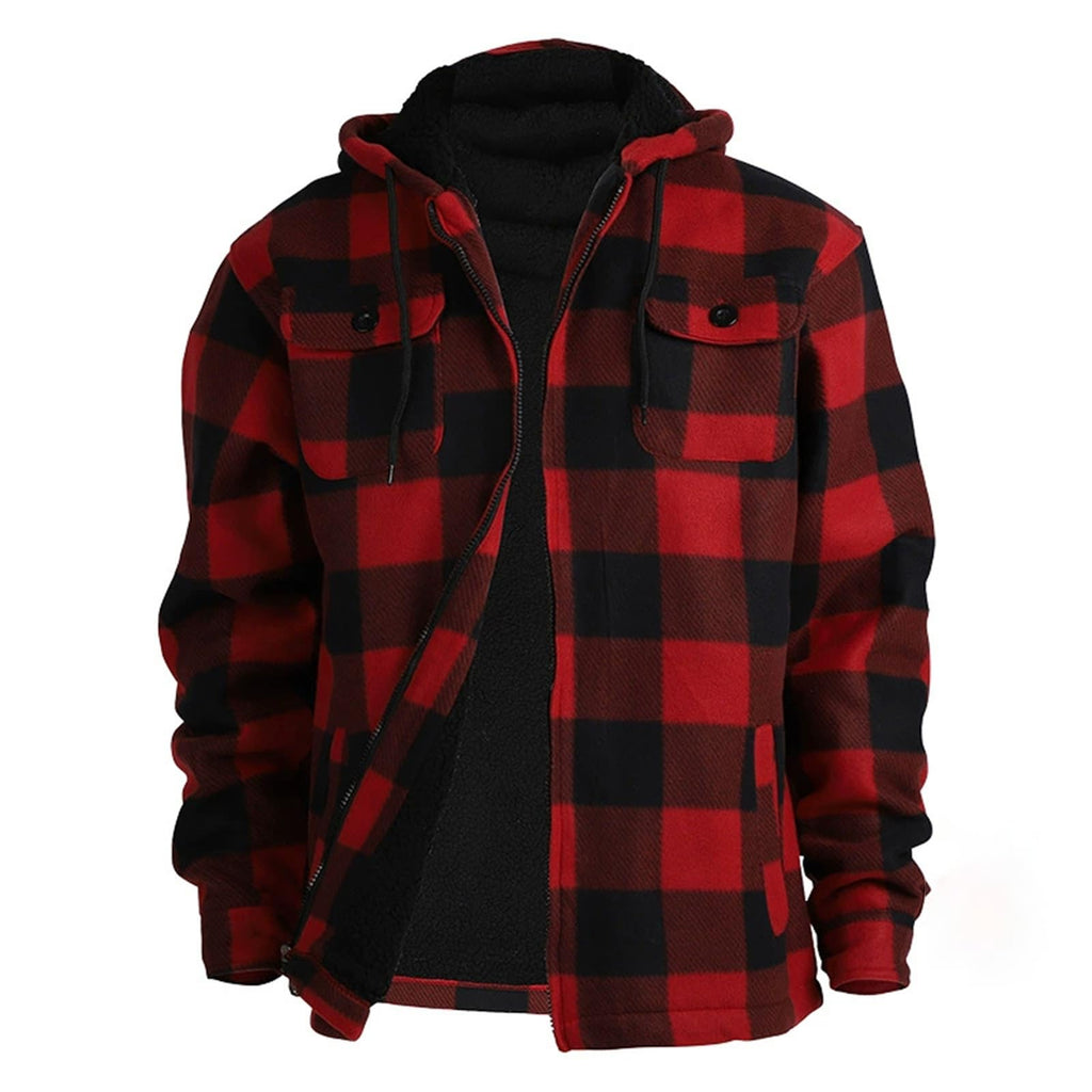 Lumberjack Mens Flannel Jackets Sherpa Lined Fleece Zip Up Winter Warm Workout Padded Plaid Sweatshirt with Hood