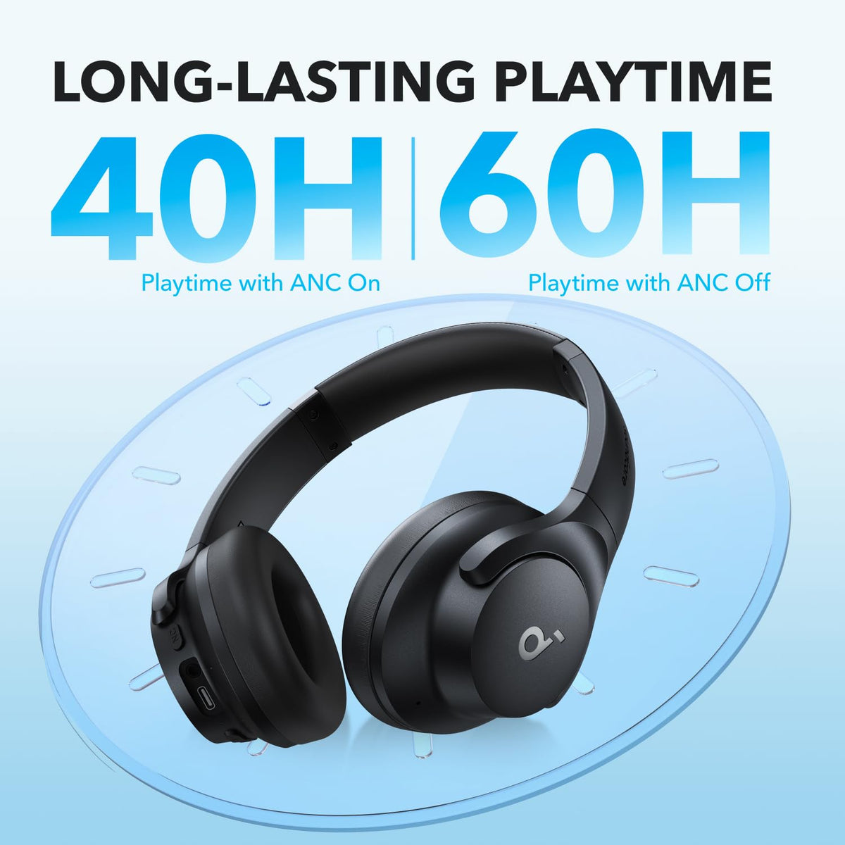 Soundcore by Anker Q20i Headphones with Protective Case, Blue, Bundle