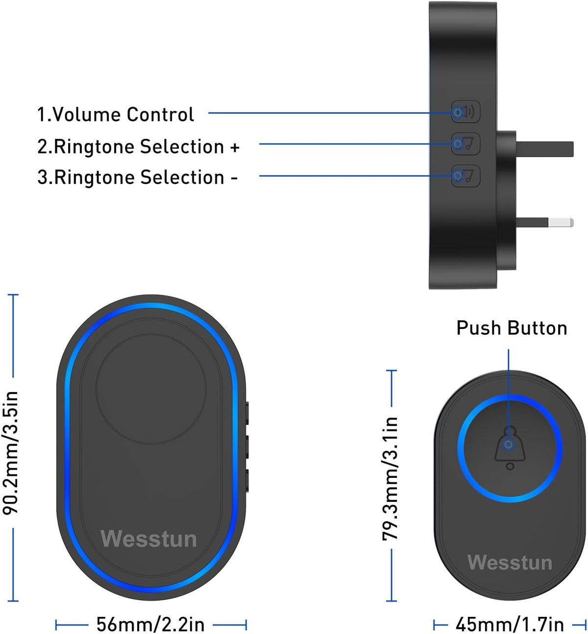 Wireless Doorbell, 39 Chimes, Door Bells Wireless Cordless, White
