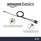 Amazon Basics 3.5mm Aux to 2 RCA Audio Cable Adapter for Amplifiers, Active Speakers, Gold-Plated Connectors, Clear Sound Quality, Shielded Construction, 8 Feet/2.4 m, Black