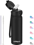 GOPPUS 600ml/20oz Stainless Water Bottle with Straw Double Wall Insulated Bottles with Strap One Hand Open Vacuum Thermal Flask with Flip Top Lid Leakproof Keep Cold Drinks BPA Free