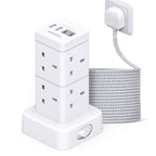 3M Tower Extension Lead with 2 USB C Slots, 8 Way Outlets Power Strip, 10Ft