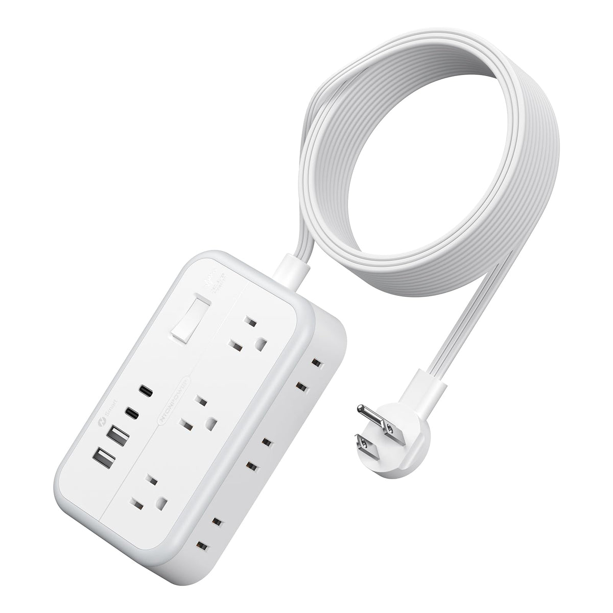 Flat Extension Cord 15 ft, NTONPOWER Surge Protector Power Strip with 6 Widely Outlets 4 USB Ports(2 USB C), Flat Plug, Wall Mounted, Side Outlet Extender for Indoor, Home Office, Dorm Room Essentials