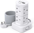 Tower Extension Lead with USB Slots, 8 Way Multi Plug Extension Tower &4USB